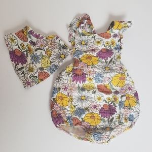 Angel Dear Wildflower Print Bubble Romper and Teething Bible Baby Size 6-12 Mont